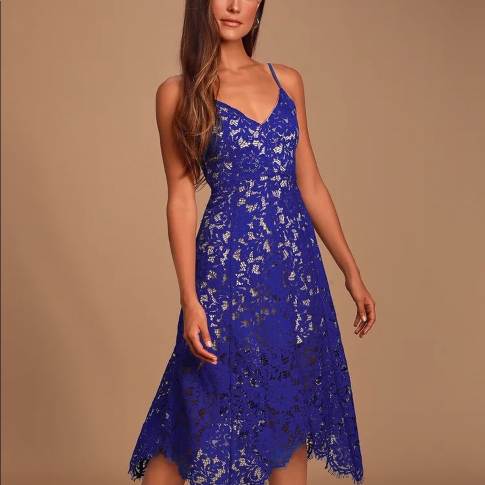 Royal Blue Lace Midi Dress (Small)